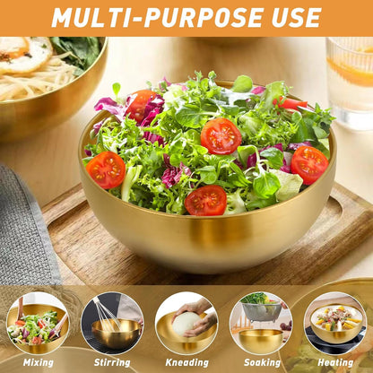 Stainless Steel Mixing Bowls, 700ML& 1200ML Gold Metal Salad Bowls, 2 Pack7