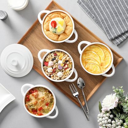 Mini Cocotte Set of 4, 14 OZ Ceramic Casserole Dishes with Lids | Single Serving Small Dutch Oven Set, Lasagna, Soufflé, French Onion Soup, Pudding, Oven, Dishwasher Safe with Handles, White5