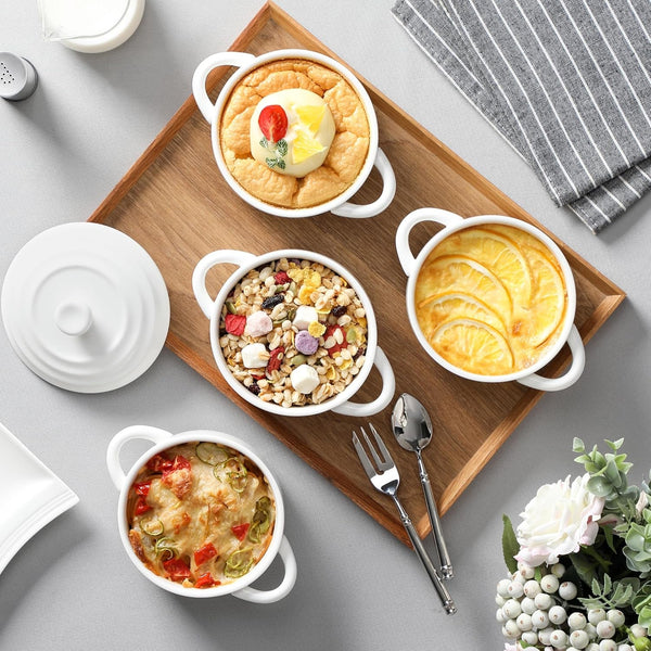Mini Cocotte Set of 4, 14 OZ Ceramic Casserole Dishes with Lids | Single Serving Small Dutch Oven Set, Lasagna, Soufflé, French Onion Soup, Pudding, Oven, Dishwasher Safe with Handles, White5