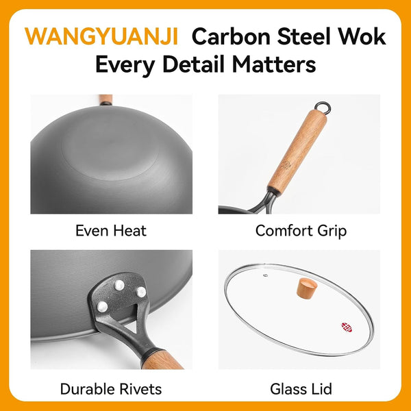 Carbon Steel Wok Pan - 12.6 Inch Flat Bottom Wok, Premium Stir Fry Pan, Uncoated Iron Woks for Induction Cookware and Gas Stoves6