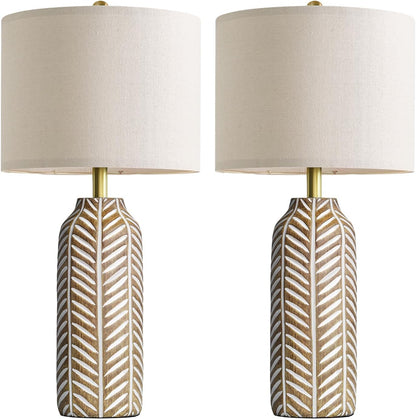 26" Farmhouse Table Lamps Set of 2 - Vintage Leaf Design, Rustic Resin Nightstand Lamps for Bedroom, Living Room, Nursery, Hallway, Elegant Living Room Lamps with Linen Shades Antique Brown1