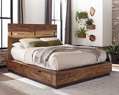 Coaster Home Furnishings – Winslow – Wood – Queen Platform Storage Bed with Tall Headboard, 4 Concealed Compartments, and Bow Tie Inlays – Bedroom – Smokey Walnut and Coffee Bean - 223250SQ5