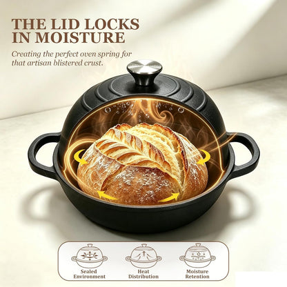 Cast Iron Bread Oven 6QT, Sourdough Bread Baking Pan with Lid | for Crispy Sourdough at Home - Dome Lid Locks Steam for Artisan Crust, 6QT Fits Family-Size Loaves5