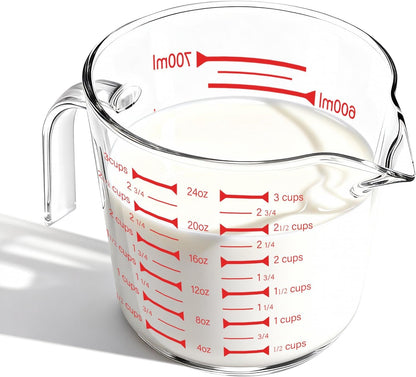 Glass Measuring Cups 24Oz/3Cup/700Ml High Borosilicate [Insulated Handle | V-Shaped Spout]For Prepping Baking and Cooking Preheated Oven Dishwasher Freezer and Microwave Safe1
