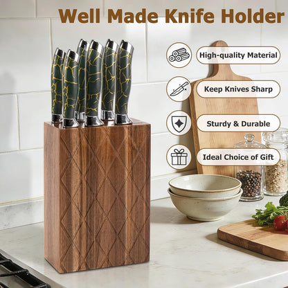 Universal Knife Block,6 Slot Acacia Wood Kitchen Knife Holder,Well Made Elegant Knives Storage Organizer for Countertop2