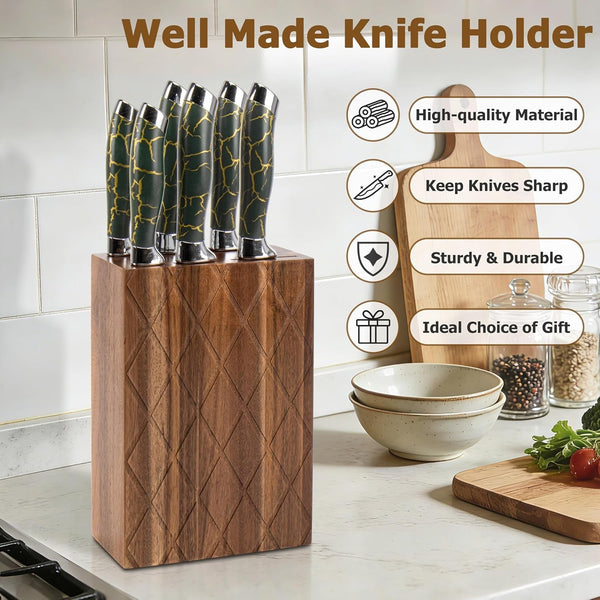 Universal Knife Block,6 Slot Acacia Wood Kitchen Knife Holder,Well Made Elegant Knives Storage Organizer for Countertop2