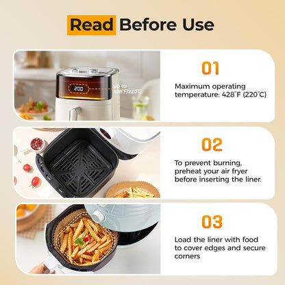 125Pcs 8 Inch Square Air Fryer Liners Disposable for 5-8QT, Parchment Paper | Non-Stick, Unbleached Food Grade, Waterproof Oilproof Baking Airfryer Sheets Papers for Oven, Microwave, Baking, Roasting5
