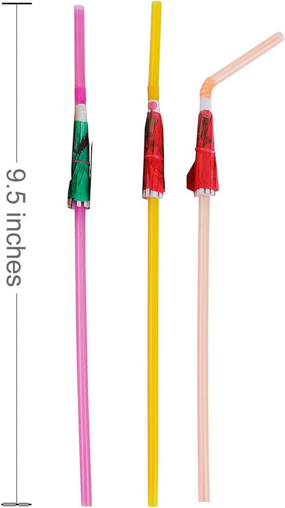 50 Umbrella Parasol Drinking Straws, Hawaiian Beach Cocktail Luau Party Decorations Supplies8