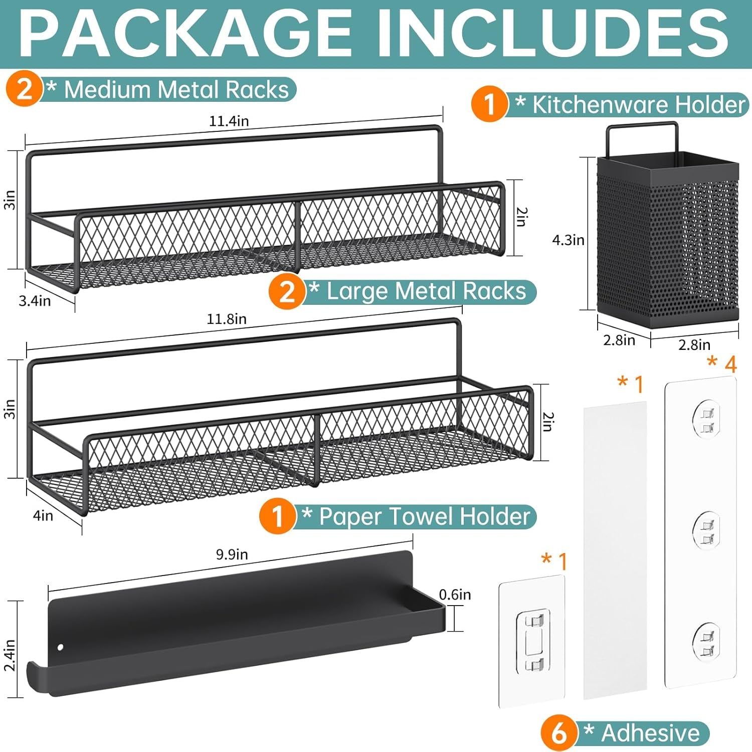 spice-rack-wall-mounted-6-pack-100-metal-strong-adhesive-spice-organization-for-kitchen-cabinet-pantry-door-no-drill-hanging-seasoning-organizer-with-paper-towel-holder-utensil-caddy