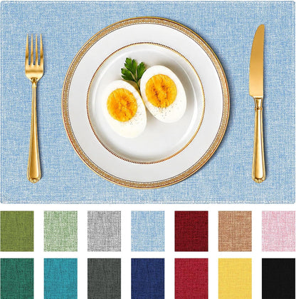 Placemats Set of 6, Cotton Linen Blend Cloth Place Mats, Light Blue1