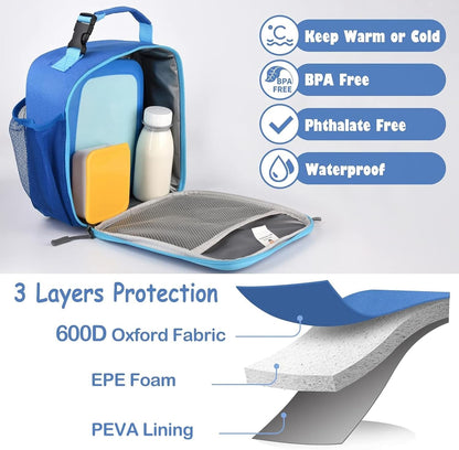 Lunch Box Kids,Premium Insulated Lunchbox for Girls Boys,Soft Mini Cooler Bag Back to School Thermal Reusable Lunch Bag for Work School Picnic (Blue)4