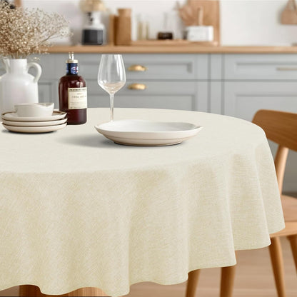 round Table Cloth Faux Linen Farmhouse Tablecloth Wrinkle & Stain Resistant Table Cover for Kitchen Dining, Holiday Party Dinner, Champagne, 80 Inch Round1