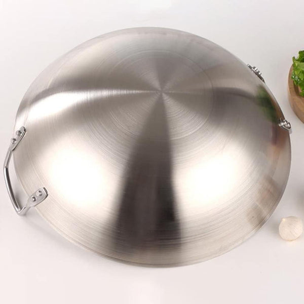 Stainless Steel Wok round Bottom Chinese Wok for Gas Stove Large Fry Pan Large Capacity Saute Pan 12.00X10.82X2.95In Even Heat Retention Easy-Clean Cooking3