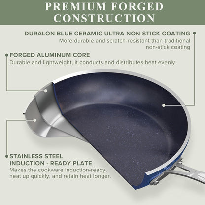 Healthy Duralon Blue Ceramic Nonstick Cookware Set, PFAS Free | Scratch-Resistant, Dishwasher & Oven Safe, Induction Ready & Evenly Heats, Tempered Glass Lids & Stay-Cool Handles2