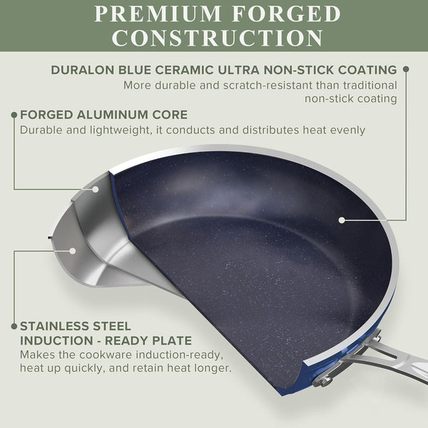 Healthy Duralon Blue Ceramic Nonstick Cookware Set, PFAS Free | Scratch-Resistant, Dishwasher & Oven Safe, Induction Ready & Evenly Heats, Tempered Glass Lids & Stay-Cool Handles2