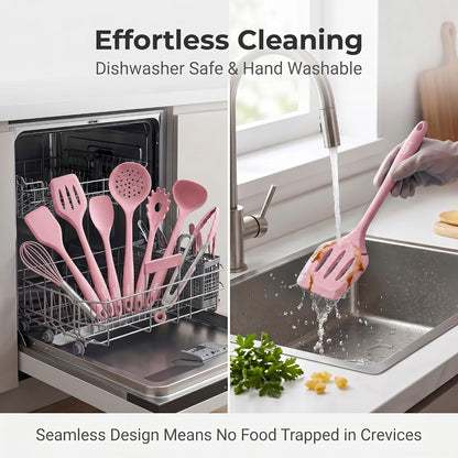 Cooking Utensils Set, 10PCS Non Toxic Silicone Set for Kitchen, Pink5