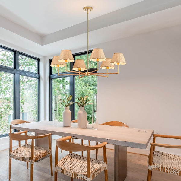 39” Boho Rattan Chandelier 6-Lights Rustic Industrial Pendant Light Large Adjustable Pendant Lighting Fixtures for Kitchen Island Dining Living Room, UL Listed2