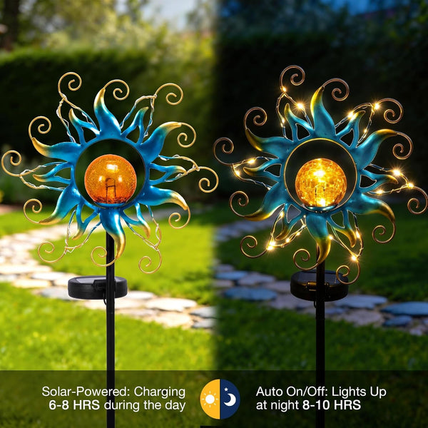 Solar Lights Outdoor Garden Decor, Blue Metal Sun Crackle Glass Globe Stake Waterproof 30LED Decorations Unique Gifts for Women,Mom,Outside, Patio,Lawn,Yard,Pathway5