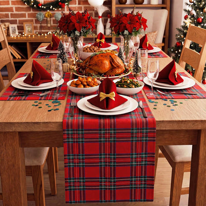 6 Pcs Red Christmas Tartan Plaid Table Runner 13 X 723