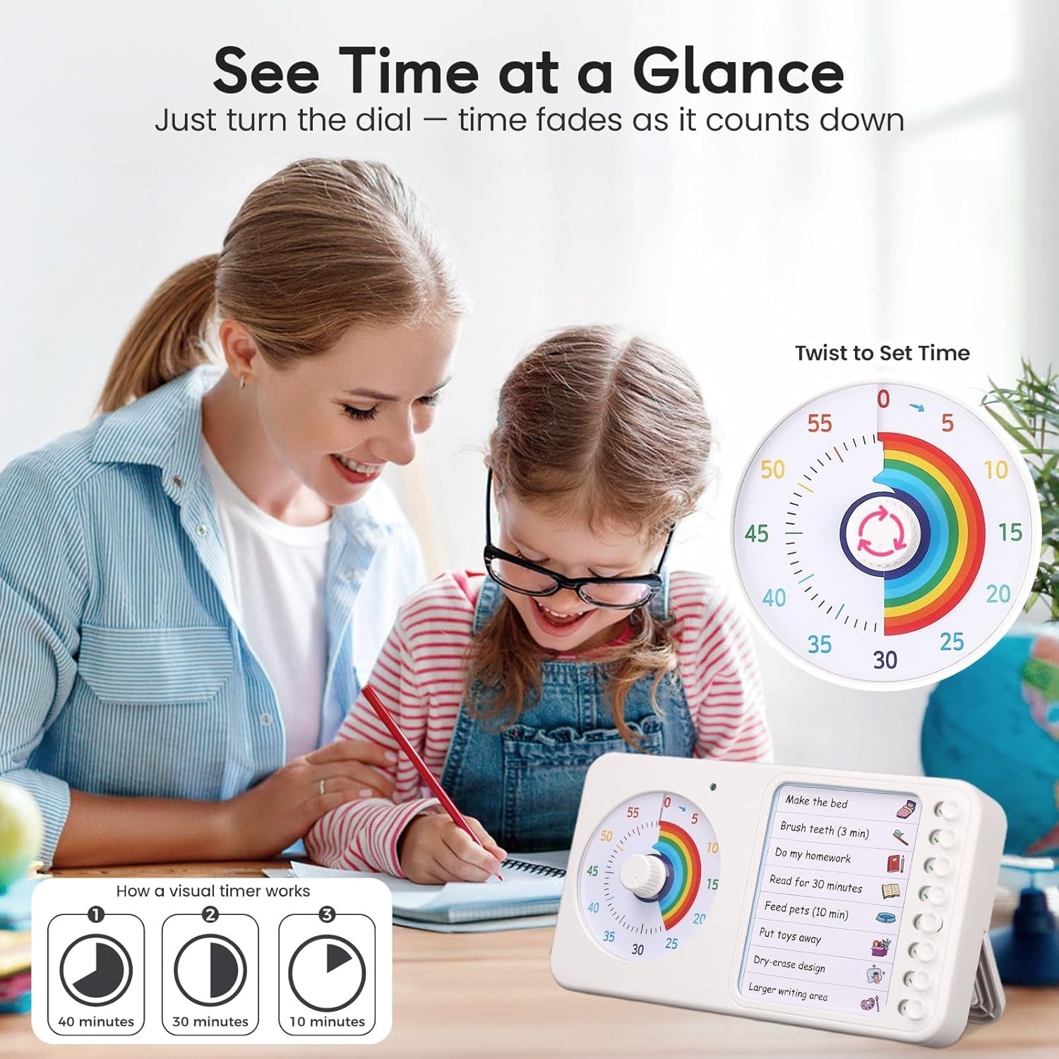 2-in-1-visual-timer-adhd-with-task-board-to-do-list-checklist-dry-erase-chore-chart-and-visual-schedule-for-kids-adhd-rainbow-countdown-timer-for-classroom-home-homeschool-white