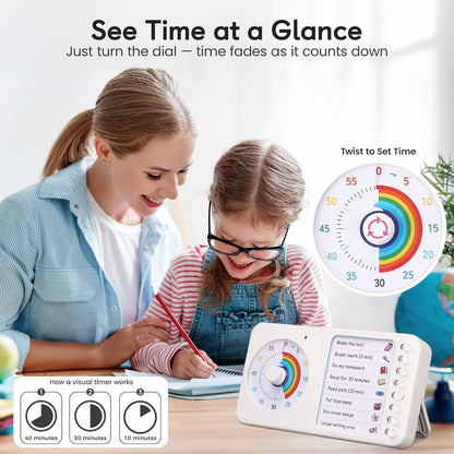 2-In-1 Visual Timer ADHD with Task Board, To-Do List, Checklist | Dry Erase Chore Chart and Visual Schedule for Kids ADHD, Rainbow Countdown Timer for Classroom, Home, Homeschool (White)3