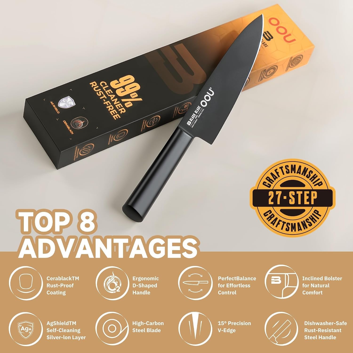 ®-black-blade-8-inch-chef-knife-with-agshield™-cerablack™-technology-rust-resistant-easy-clean-finish-high-carbon-stainless-steel-for-meat-vegetables