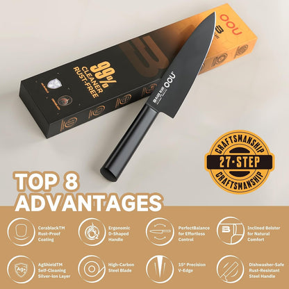® Black Blade 8 Inch Chef Knife with Agshield™ & Cerablack™ Technology, Rust-Resistant & Easy-Clean Finish, High Carbon Stainless Steel for Meat & Vegetables3