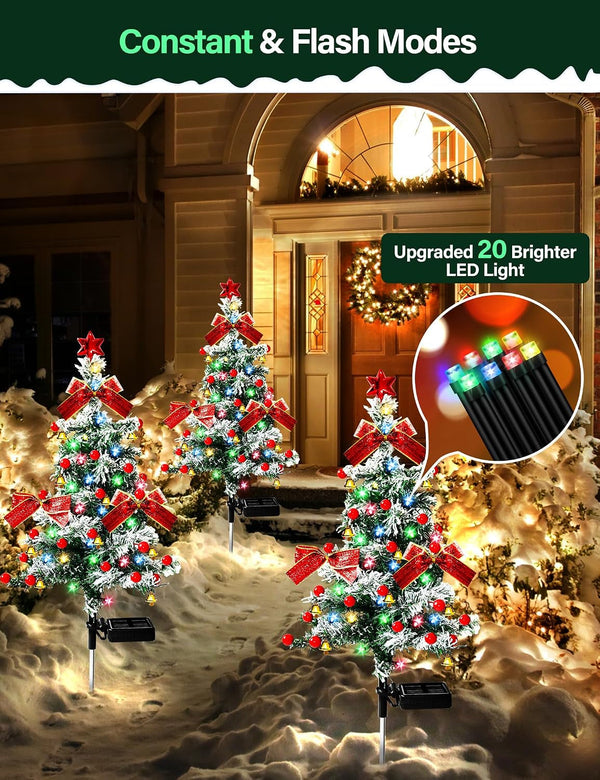 Solar Christmas Trees Lights Outdoor Decoration Waterproof, 40LED Small Solar Power Xmas Tree Pathway Lights, Solar Garden Decorative Stake Lights Yard Decor with Snow 2 Modes for Path Lawn Patio,2Pcs7