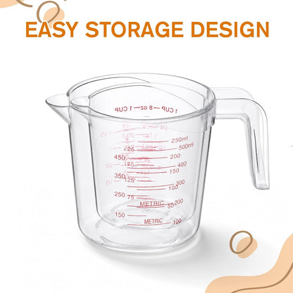 2 Pack Measuring Cups Set, Plastic Liquid Measuring Cups: 250Ml (1 Cup, 8 Oz) & 500Ml (2 Cup, 16 Oz) Clear Kitchen Tools for Baking Cooking Mixing Measure4