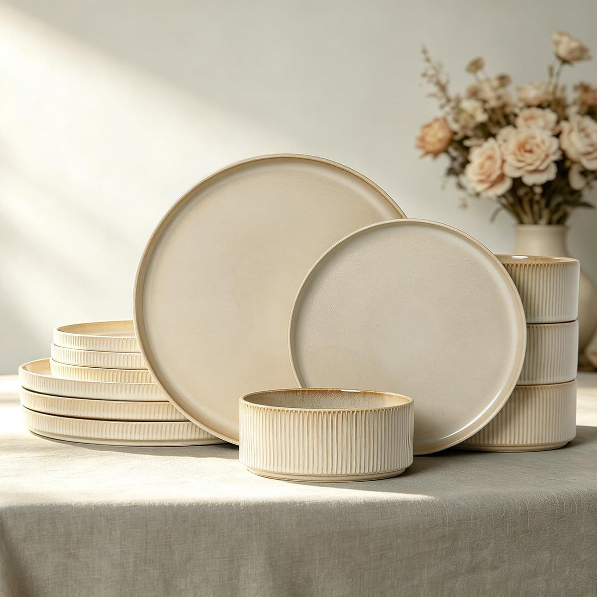 stoneware-dinnerware-sets-for-4-12pcs-ribbed-plates-and-bowls-set-beige