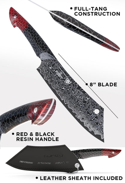 8" Crixus Chef & Cleaver Hybrid — V12 Ultra™ Japanese Steel — Hardest Build — for Bone-In Cuts & Chef Work — Black & Red Damascus, Honeycomb Handle, Scorpion, Customer Support6