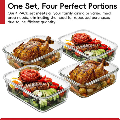 4 Pack 8 Cups/ 63Oz Large Glass Storage Containers with Lids, Meal Prep Containers, Glass Food Storage with Airtight Lid for Baking, Leak Proof & Microwave, Oven Safe (4 Containers + 4 Lids)2