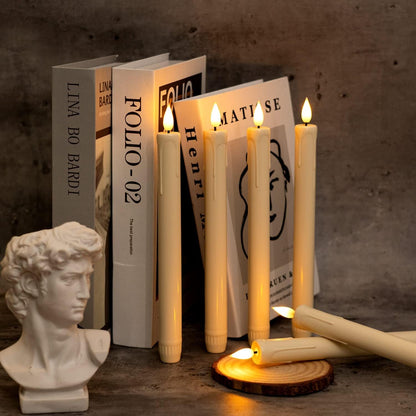 6 Pcs Flameless Taper Candles with Remote, Timer, Dimmer, Ivory Battery Operated Candlesticks with Flickering Light, Plastic Led Window Candles, 9.6 Inches for Halloween Christmas Decoration5