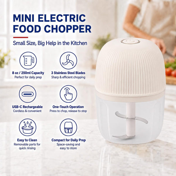 Electric Garlic Chopper, 250ML Cordless Mini Food Processor with 4 Stainless Steel Blades, USB Rechargeable Vegetable Chopper for Garlic, Onion, Chili, Ginger, Herbs and Nuts2