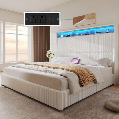 King Size Bed Frame with Charging Station and RGB LED Lights1