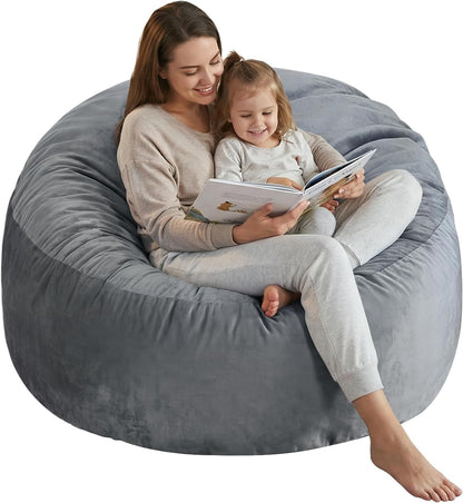 3 Ft Bean Bag Chair,Bean Bag Chairs for Living Room,3 Foot,Dark Grey | Bean Bag Chairs for Adults,Memory Foam Filling,Beanbag with Filler Included,Soft Velvet Cover,Pocket & Pull-Handle1