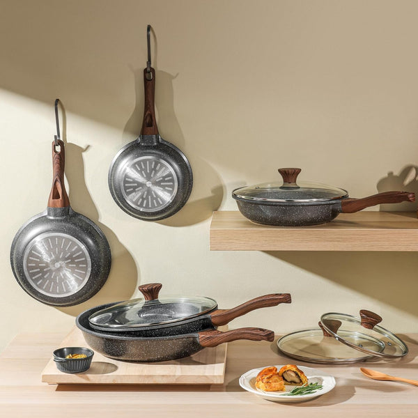 Nonstick Frying Pans, Grey(8+10 Inch) | Swiss Granite Coating, Free of PFOA&PFOS, Compatible with All Stoves Including Induction Cooktops, Easy to Clean8