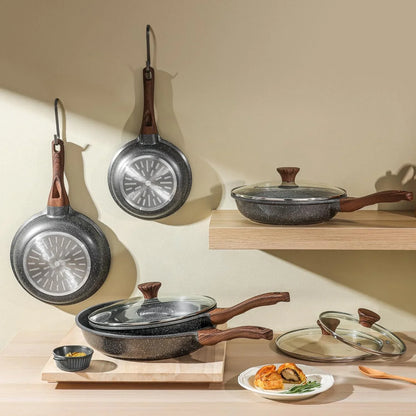 Nonstick Frying Pan Skillet, Swiss Granite Coating Omelette Pan, Healthy Stone Cookware Chef'S Pan, PFOA Free (8/9.5/10/11/12.5 Inch) (8 Inch)9