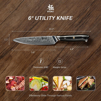 Chef Utility Knife - 6" - Shogun Series - Japanese VG10 Steel Core Forged Damascus Blade - with Sheath & Case6
