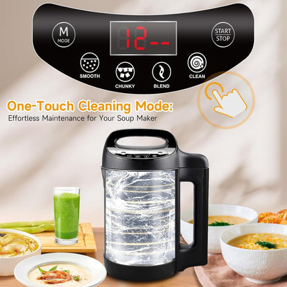1.6L Soup Maker Machine, Stainless Steel Programmable Soup Maker with Smooth & Chunky Settings, Anti-Dry Burn, Overfill Sensors, Self-Cleaning Mode for Quick Soups, Baby Food, Home Use Black4