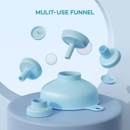 Wide Mouth Versatile Funnel for Kitchen Use for Filling Bottles | Food Grade Plastic, BPA Free, 5 Sizes Mouth, 2 Strainers, Rotating Screw Design, Easy to Clean, Dishwasher Safe2