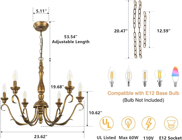 6-Light 23.62'' Farmhouse Vintage Gold Chandeliers for Dining Room2