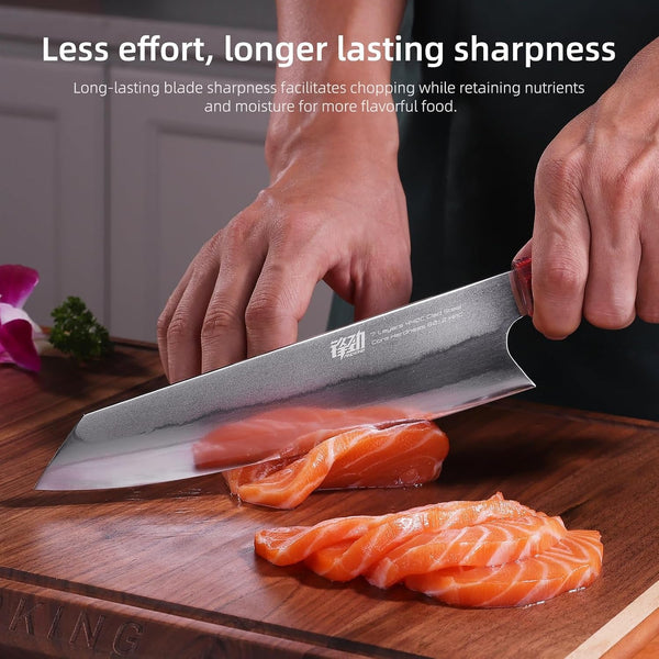 8 Inch Kiritsuke Chef Knife, Japanese-Style Kitchen Knife with 7-Layer 440C Clad Steel Blade, Colorful Stabilized Wood Octagonal Handle, Versatile for Slicing, Chopping, Dicing and Meal Prep5