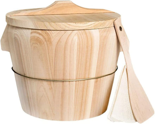 Wooden Rice Steamer Bucket Natural Chinese Material Steamed Rice Barrel with Lid Spoon Cloth and Iron Handles Removable Bottom for Even Cooking and Easy Cleaning 8.26 X 6.49 X 6.49 In1