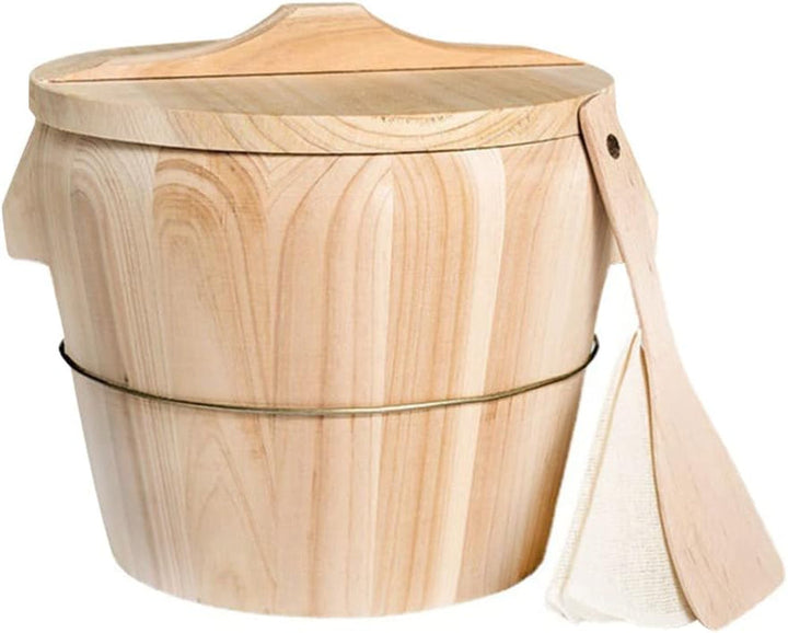 Wooden Rice Steamer Bucket Natural Chinese Material Steamed Rice Barrel with Lid Spoon Cloth and Iron Handles Removable Bottom for Even Cooking and Easy Cleaning 8.26 X 6.49 X 6.49 In