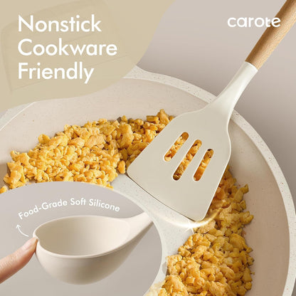 22-Piece Cooking Utensils Set with Wood Cool-Touch Handles, Cream4