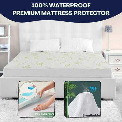 Bamboo Mattress Protector with Zipper - 100% Waterproof King Size Cooling Mattress Cover - Ultra Soft Jacquard Fabric Breathable Noiseless Mattress Pad Cover - Zippered Mattress Encasements2