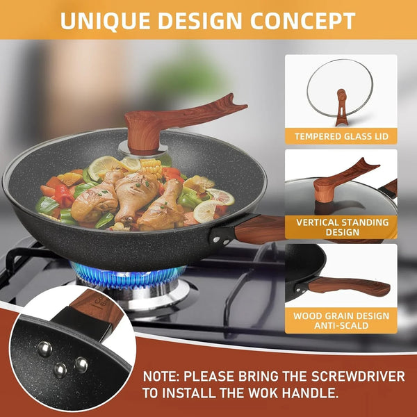 Nonstick Wok with Lid, 13 Inch Woks & Stir-Fry Pan 100% PFOA Free | Granite Stone Coating for Cooking, Induction Wok Pan for Electric, Gas, Halogen, All Stoves6