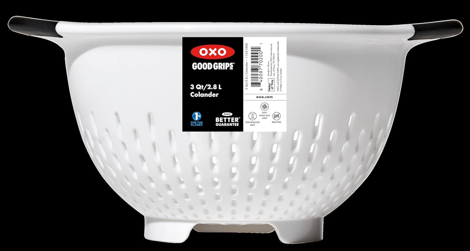 oxo-good-grips-plastic-strainer-3-qt-capacity-white-for-pasta-and-vegetables-colander-non-slip-feet-soft-handles-dishwasher-safe-stable-draining