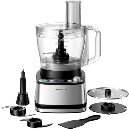 Food Processor, 4 Programs & Pulse,1000W Max Power,12 Cups Total Volume for Slicing, Mincing, Dicing, Shredding, Puree, Dough and Vegetable Chopper Clean Bowl Scraper, Stainless Steel1